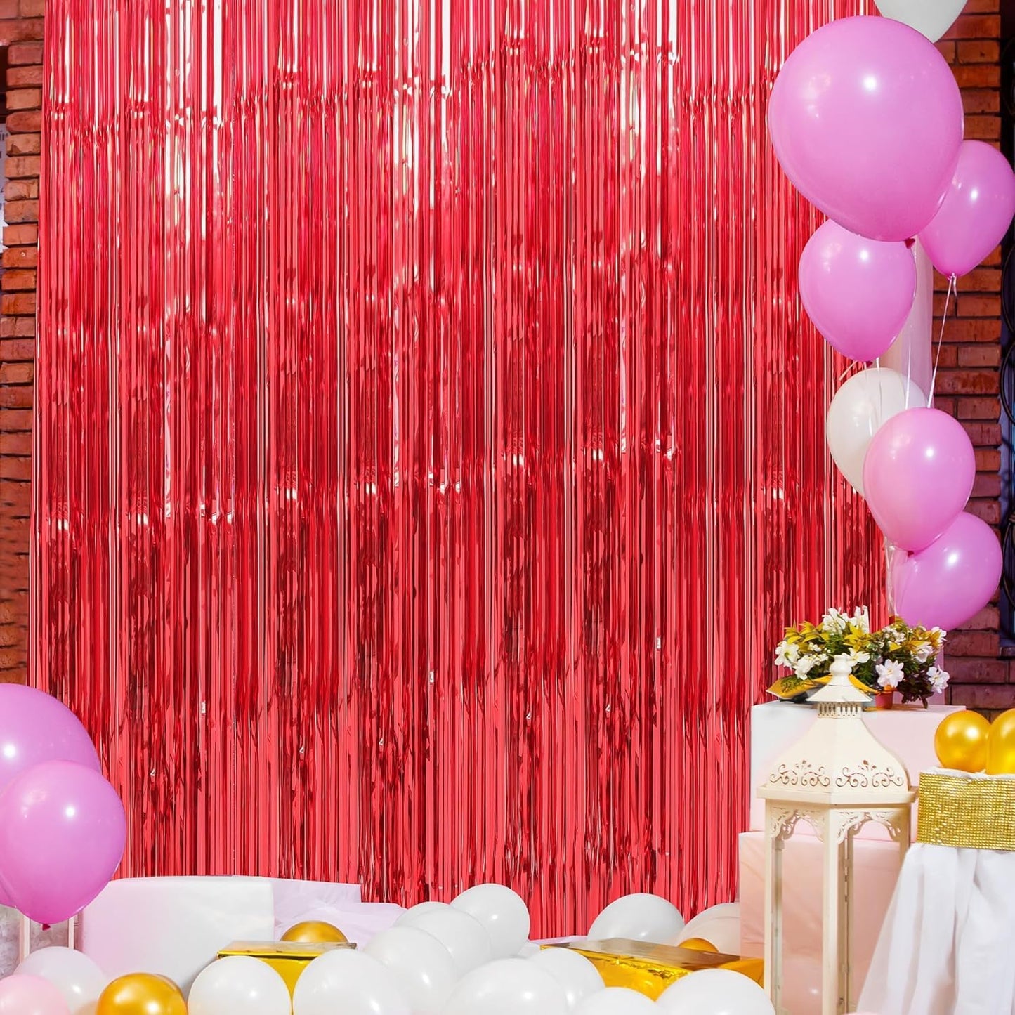 Crosize 4 Pack 3.3 x 9.9 ft Red Foil Fringe Curtains Party Decorations, Red Tinsel Curtain Backdrop for Parties, Door Streamers, Glitter Streamer Fringe Backdrop for Birthday Decoration