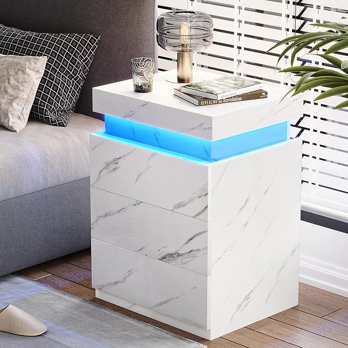 ADORNEVE Nightstand with Charging Station and LED Lights, Night Stand with - Image 4