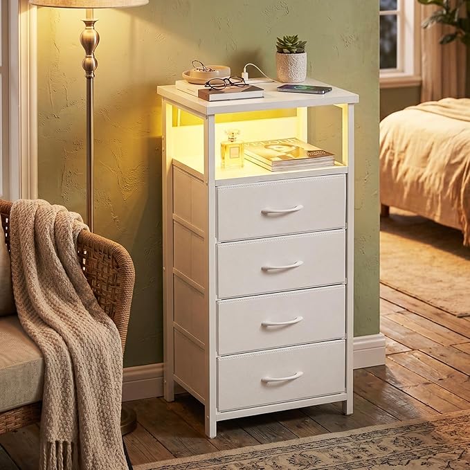 Fixwal Tall Nightstand with Charging Station, Night Stand with U-S-B Ports and - Image 2