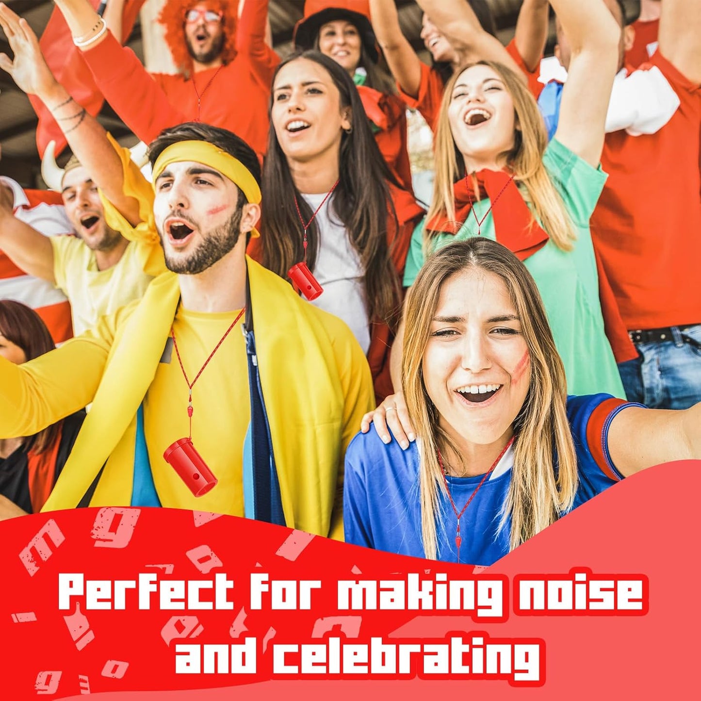 12 Pcs Mini Air Horns 3 Inch Noisemakers for Sporting Events Parties Celebrations Loud Noise Maker Blow Horn Noise Whistle with Lanyard for Birthday Party Celebrations Goodie Fillers(Red)