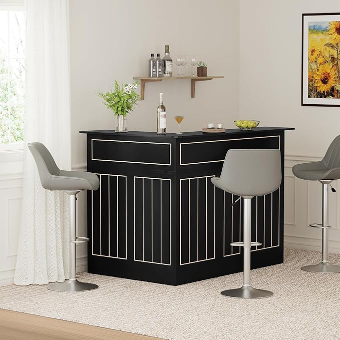 L-Shaped Home Bar Unit with Power Outlet, 4-Tier Corner Liquor Bar Cabinet with - Image 7