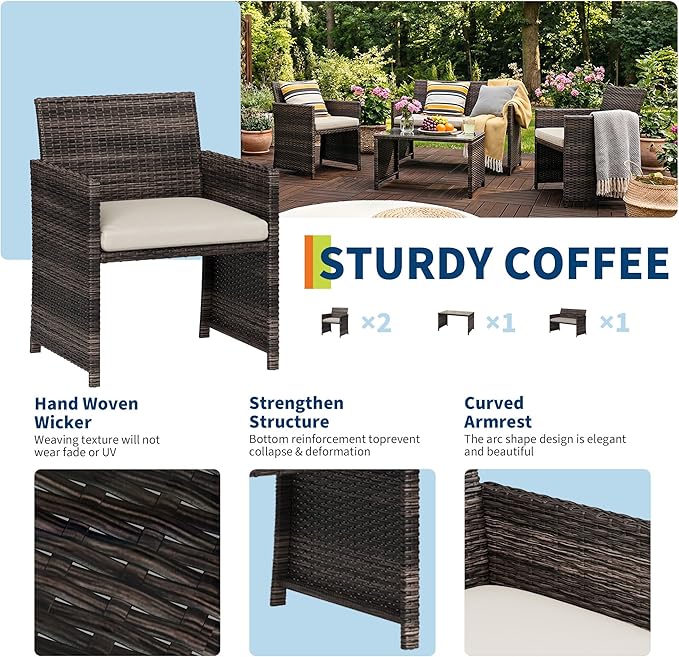 Garvee 4-Piece Patio Furniture Set, PE Rattan Outdoor Conversation Set - Image 4