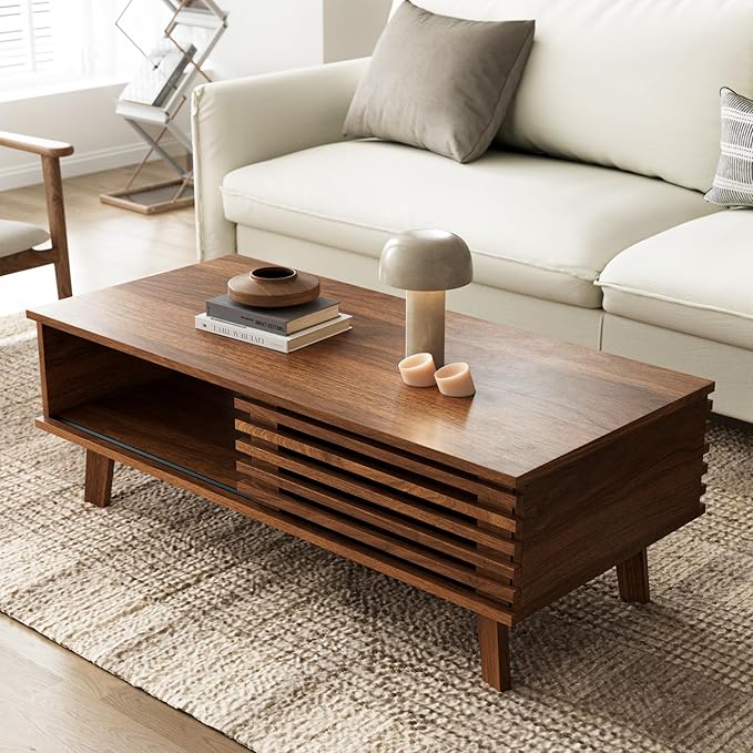 Furniway Living Room Table Sets of 2, Mid Century Coffee Table and TV Stand - Image 3