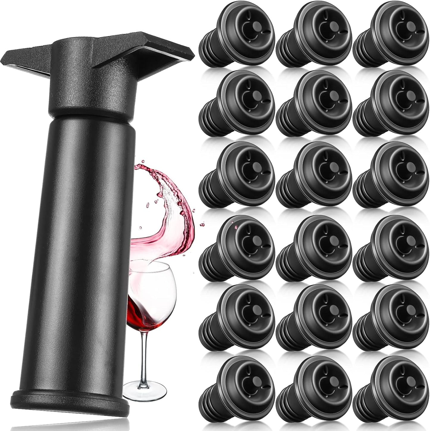 18 Pieces Wine Saver Pump with Vacuum Reusable Preserver Practical Wine Keeper Bottle Sealer Keep Fresh for Kitchen Office Home Adult Party Favor Supplies(Black)