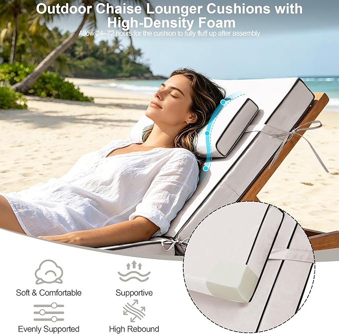 Chaise Lounge Cushions Outdoor 80x26x6 Inch, Fade Resistant 6'' Thicken Outdoor - Image 4