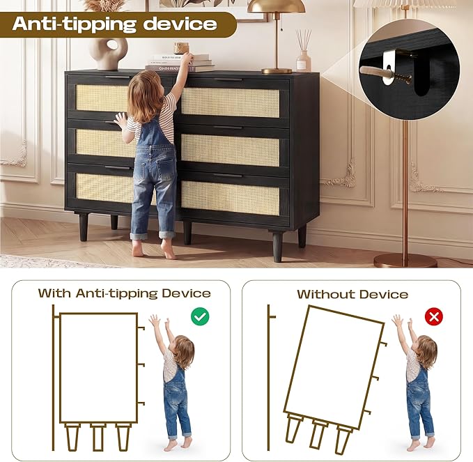 FUQARHY 6 Drawer Dresser Rattan Dresser Modern Chest - Image 6