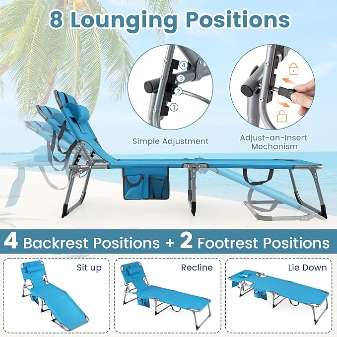 Goplus Tanning Chair, Folding Adjustable Patio Lounge Chair - Image 7