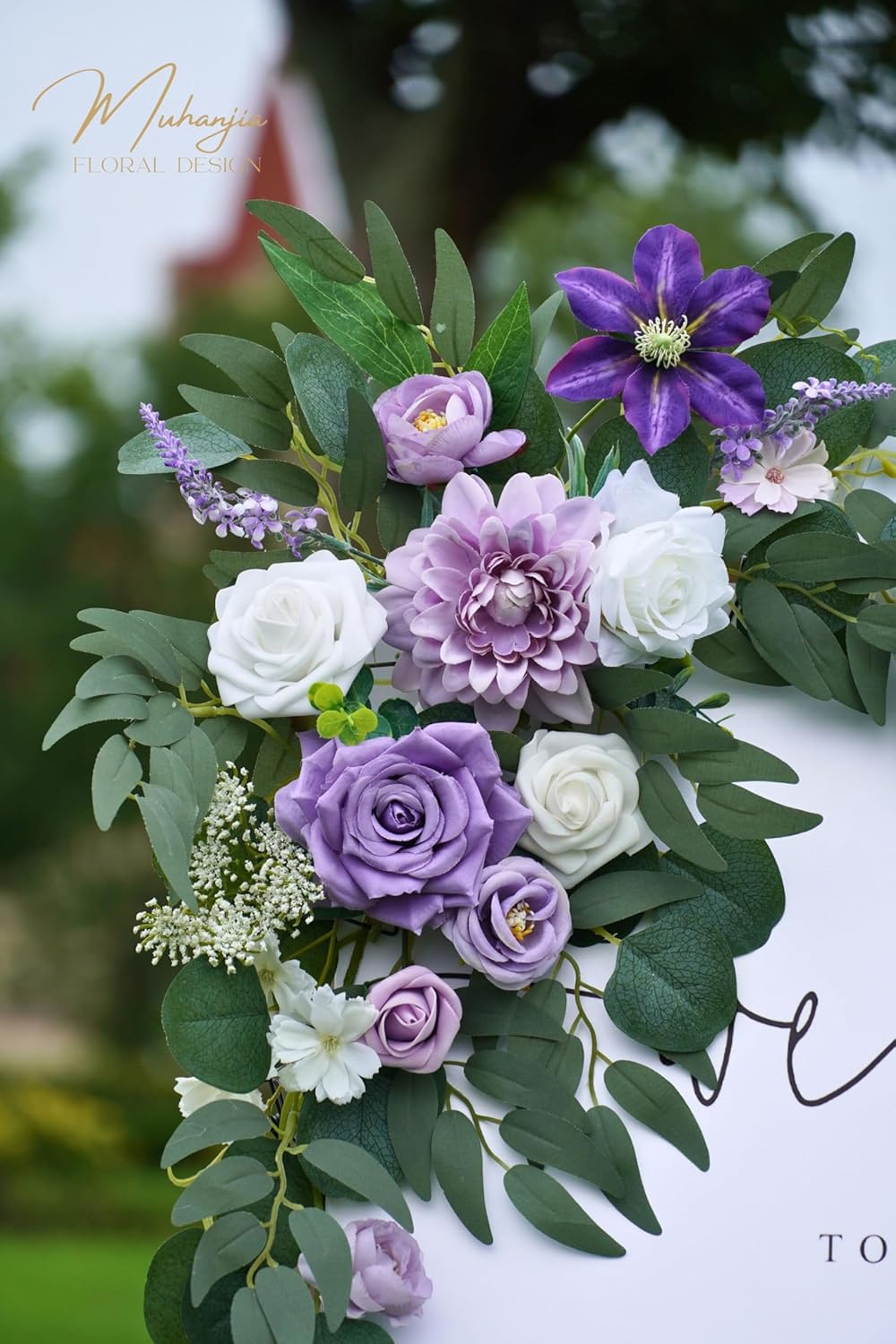 Muhanjia Wedding Sign Faux Flower Swag (Pack of 2) for Ceremony Party Reception Entrance Floral Decor Wall Easel Stand for Wedding Poster Welcome Sign (Purple)