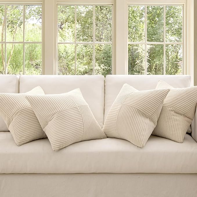 MIULEE Beige Throw Pillow Covers 20x20 Inch Set of 4 Boho Patchwork Cushion - Image 2