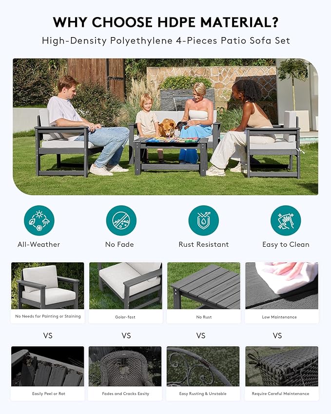 SERWALL 3 Pieces HDPE Outdoor Sofa Bistro Set - Image 5