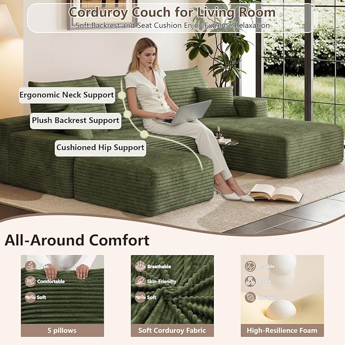 95" Cloud Sectional Couch U-Shaped Chaise - Image 3