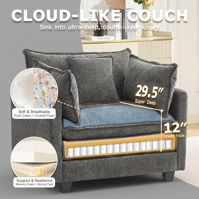 Modular Sectional Sofa Cloud Couch, Deep Seat Washable Chenille Fabric Sofa - Image 3