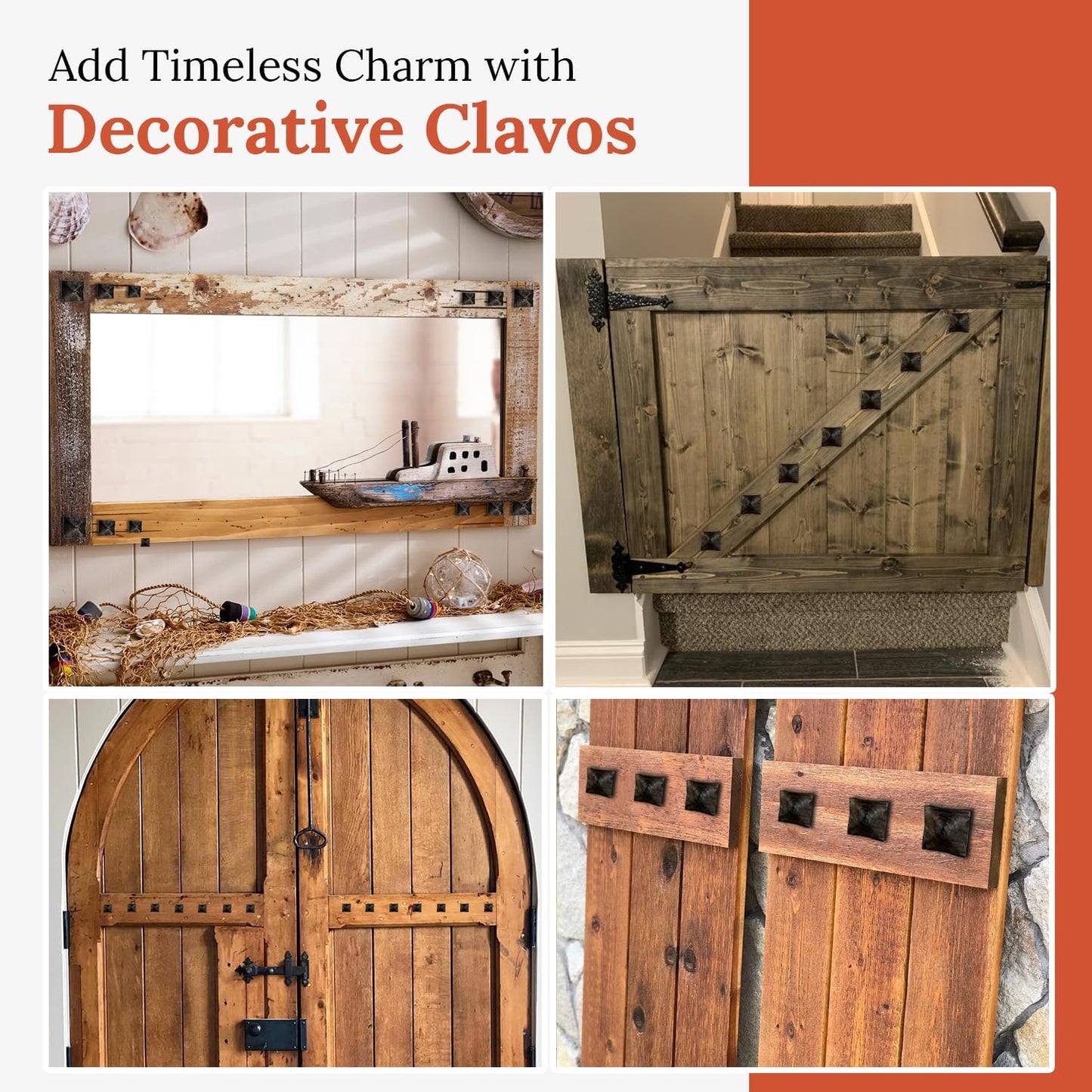 25 Pack 1.5" Square Head Iron Clavos Decorative Nails – Rusted – Handmade Rustic Square Fasteners for Farmhouse Shutters, Faux Wood Beams, Barn Doors, Shutters, and Gates – Ornamental Wood Accent