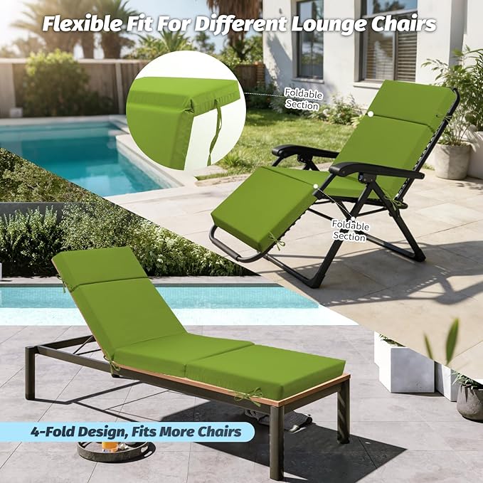 2 Pcs Outdoor Chaise Lounge Cushion 72" x 21" x 3", 4-Section Folding Patio - Image 6