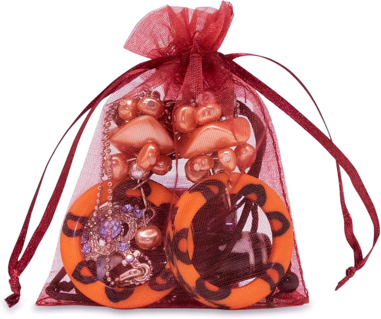 TheDisplayGuys 100-Pack 3x4 Maroon Sheer Organza Gift Bags with Drawstring, Jewelry Candy Treat Wedding Party Favors Mesh Pouch