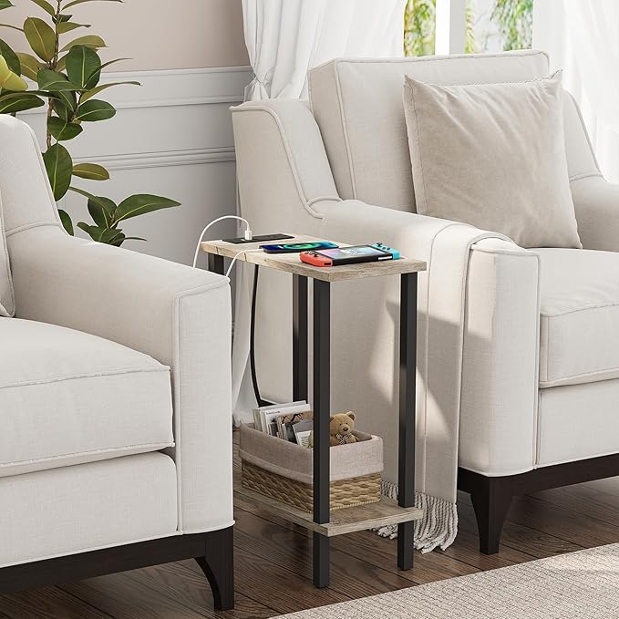 TUTOTAK Small End Table with Charging Station, Narrow Side Table with USB Ports - Image 2