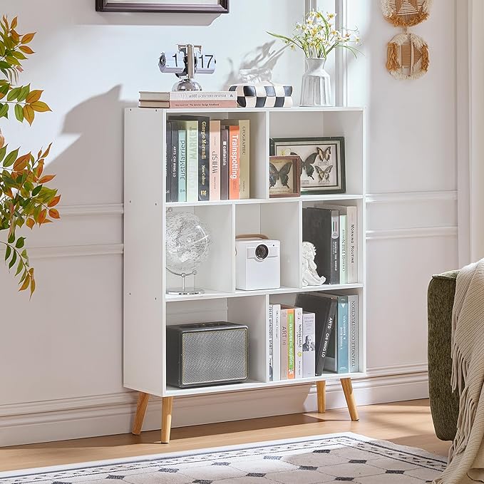 LEYAOYAO Cube Bookshelf 3 Tier Mid-Century White Modern Bookcase - Image 2