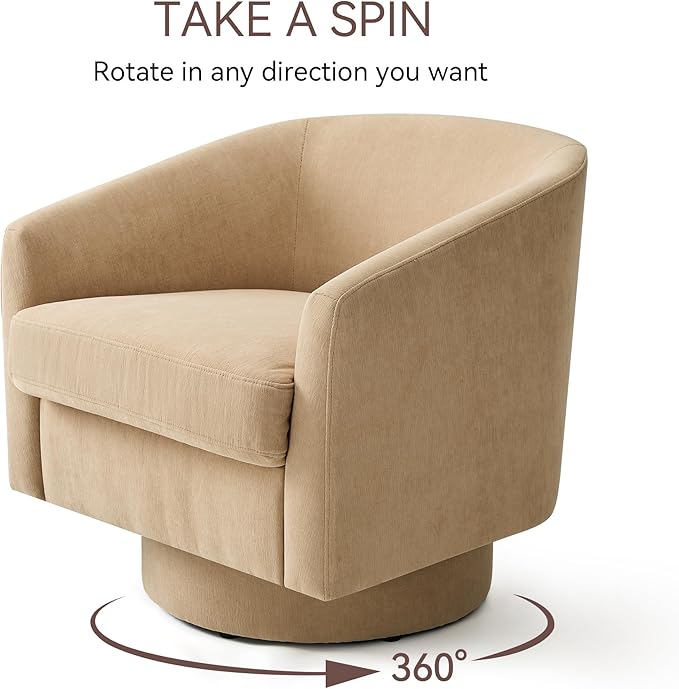Swivel Barrel Accent Chair, Round Chenille Fabric Living Room Arm Chairs - Image 5