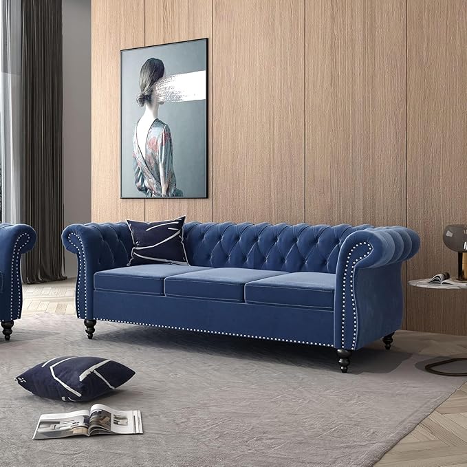 Mid-Century 3 Seater Sofa, Velvet Couch - Image 3
