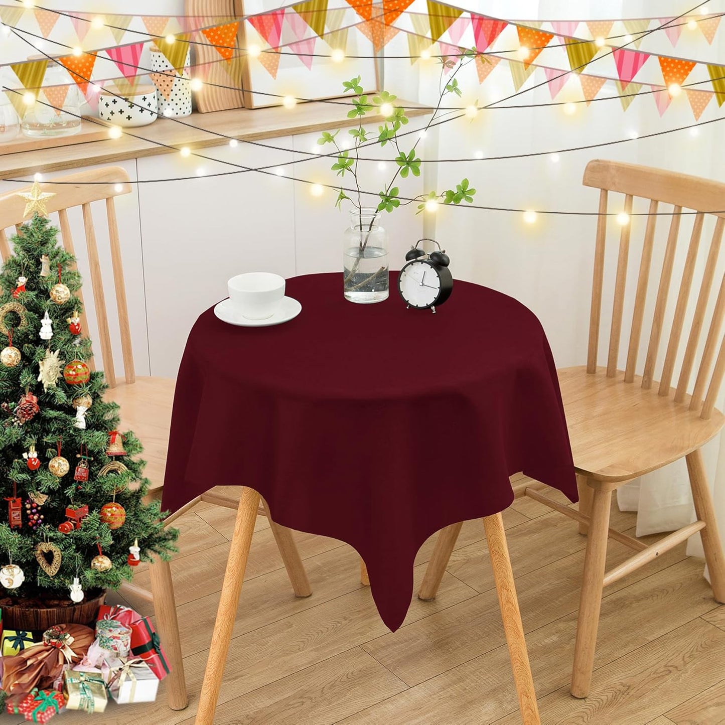 sancua Small Square Tablecloths 36x36 Inch - Burgundy Table Cloth for Square or Round Tables, Washable Polyester Fabric Table Cover for Christmas Nightstand End Bedside Tables