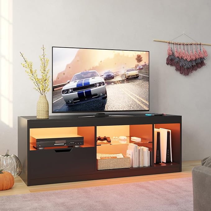 JUMMICO TV Stand, Entertainment Center LED Gaming TV Stand - Image 2