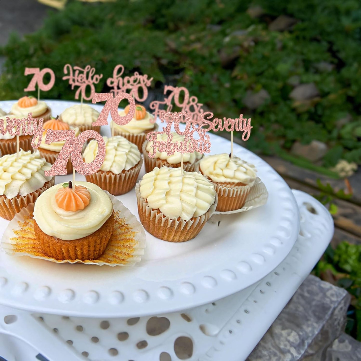30Pcs Happy 70th Birthday Cupcake Toppers Seventy Cheers to 70 Years Old Birthday Cupcake Picks for 70th Birthday Anniversary Party Cake Decorations Supplies Rose Gold Glitter