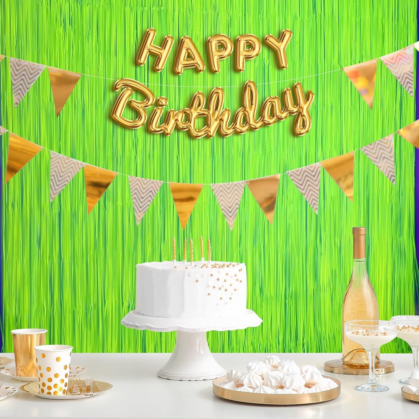 CANREVEL Glow in The Dark Party Supplies, 2 Pack 3.3x6.6 Feet Fluorescent Macaron Yellow Foil Fringe Backdrop Curtains, Tinsel Streamers for Birthday Party Blacklight Decorations