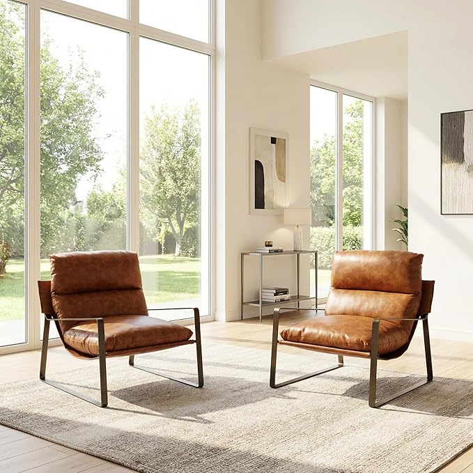 LukeAlon Modern PU Leather Accent Armchairs Set of 2, Upholstered Lounge Chair - Image 8