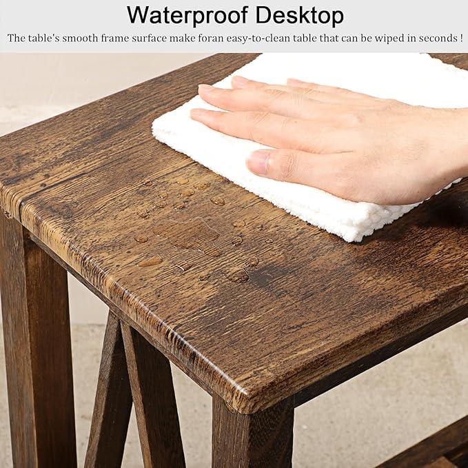 End Side Table with Storage Shelf Rectangle Narrow Nightstand Console Tables - Image 7