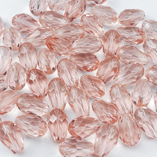 130pcs 6x8mm Teardrop Crystal Glass Beads for Jewelry Making, Faceted Vertical Hole Teardrop Glass Spacer Beads for Wind Chimes Bracelet Earring Necklace DIY Craft(Pink)
