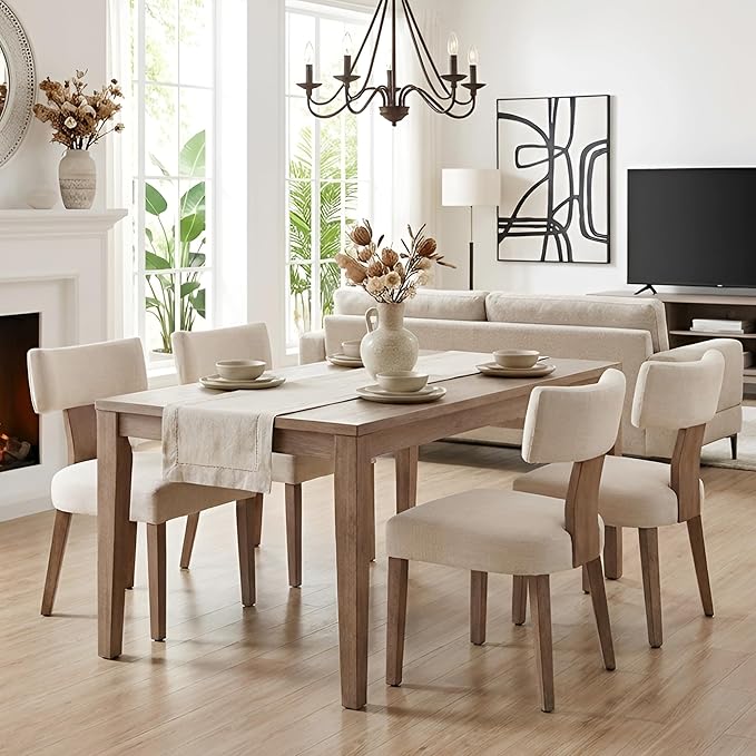 HNY Mid Century Modern Dining Chairs Set of 4, Farmhouse Linen Fabric - Image 7