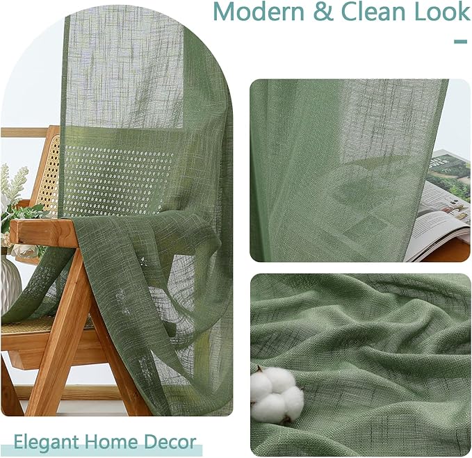 Chyhomenyc Sage Green Semi Sheer Curtains 36 Inch Length, Light Filtering Faux - Image 8