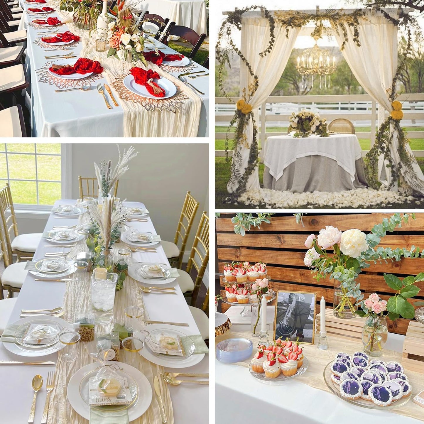 10ft Cream Beige Cheese Cloth Table Runner, 35x120 Inches Ivory Gauze Table Runner Rustic Cream Cheesecloth Table Runner Bulk for Wedding Bridal Shower Decoration, Boho Table Decor