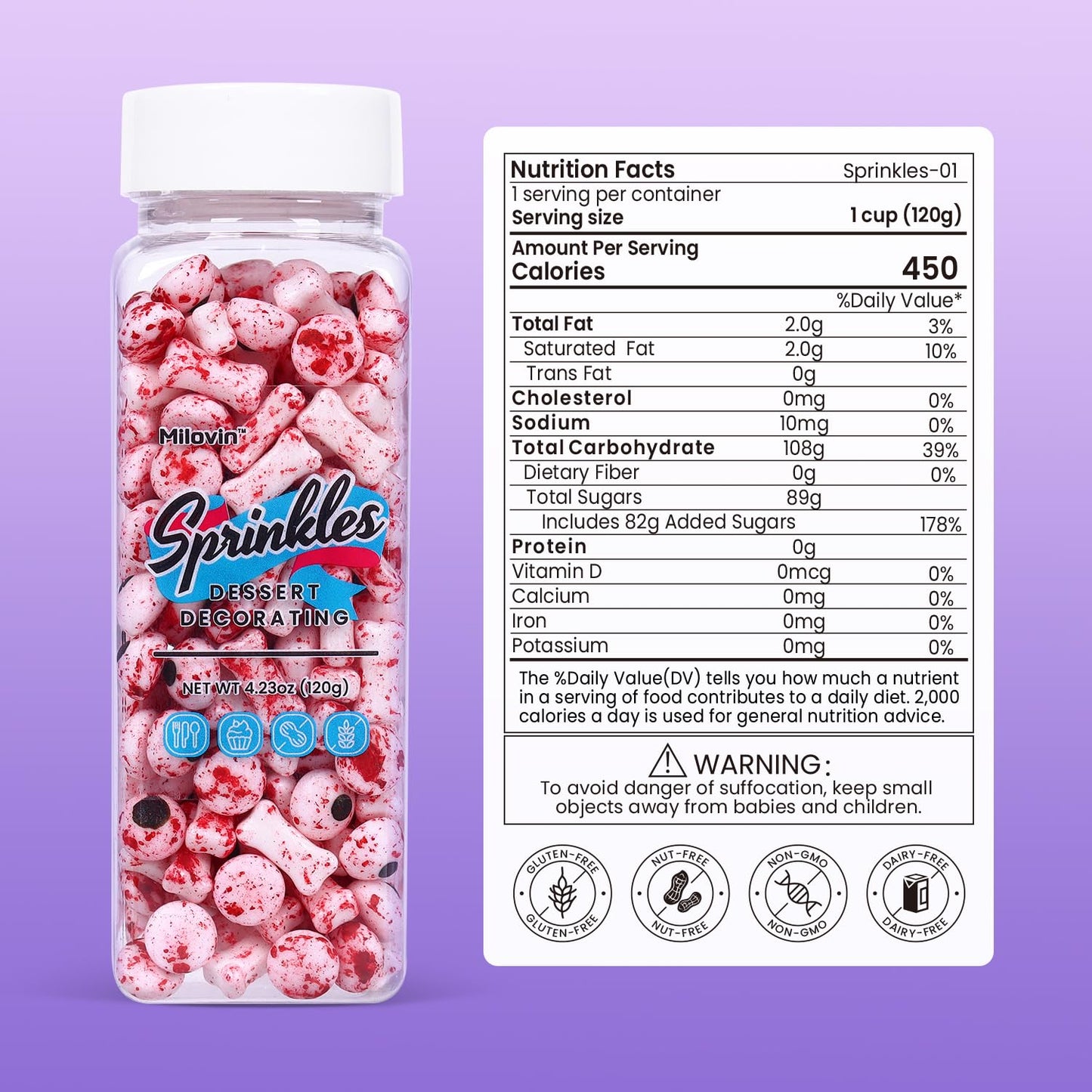 Bloody Eyeballs Bones, Edible Candy Sprinkles for Halloween, Candy Eyes, Bloody Bone Candy for Cookies, Cupcakes, Cake, Ice Cream, Cake Top(4.23oz/120g)