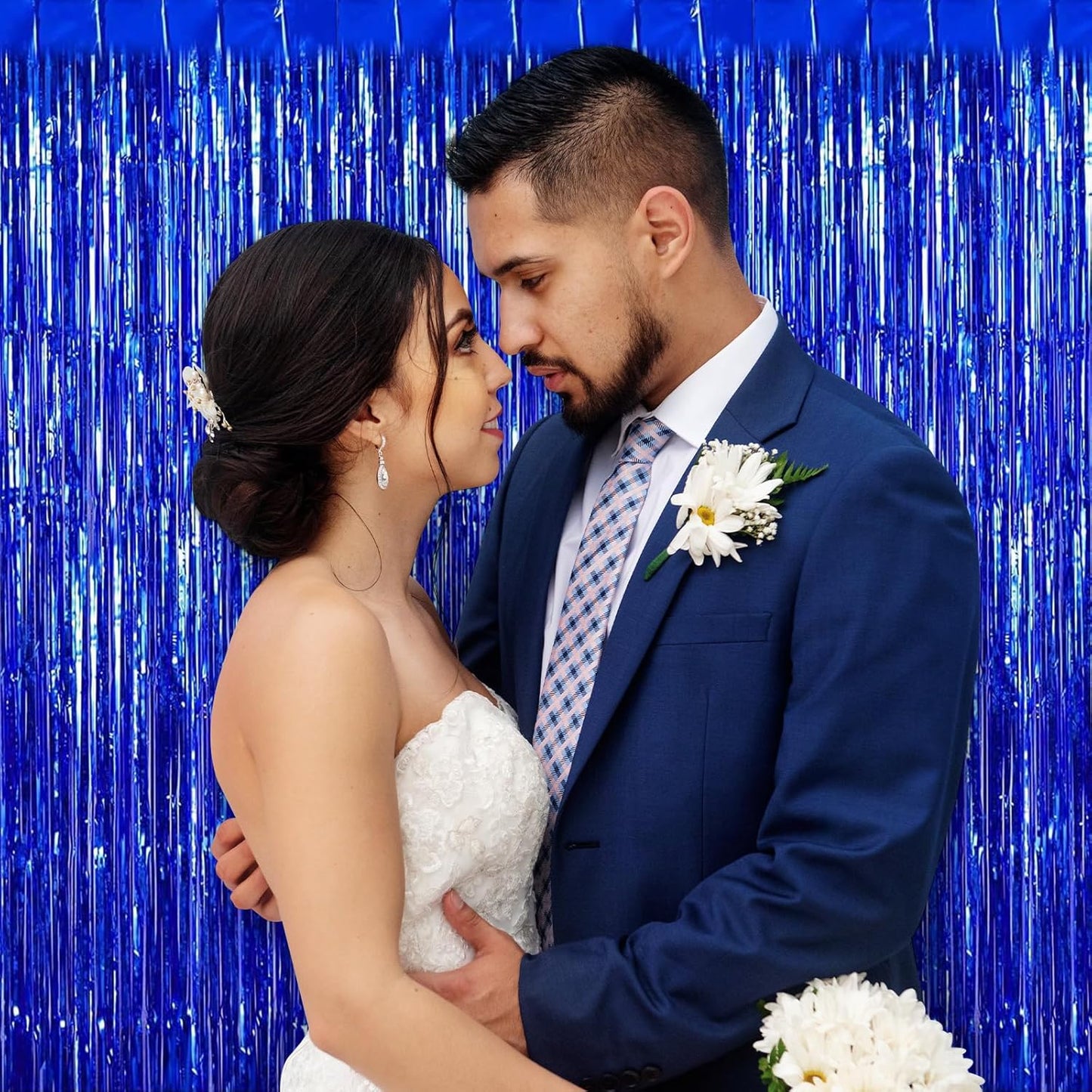 Blue Fringe Curtain Party Streamers, 12 Pack 3.3ft x 8.2 ft Foil Curtain Backdrop Tinsel Foil Fringe Curtains Photo Booth Backdrop Streamer for Birthday, Wedding, Baby Shower, Disco Party