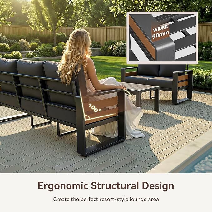 Aoxun Aluminum Patio Furniture Set, 7 Seats Luxury Metal Patio Furniture - Image 5