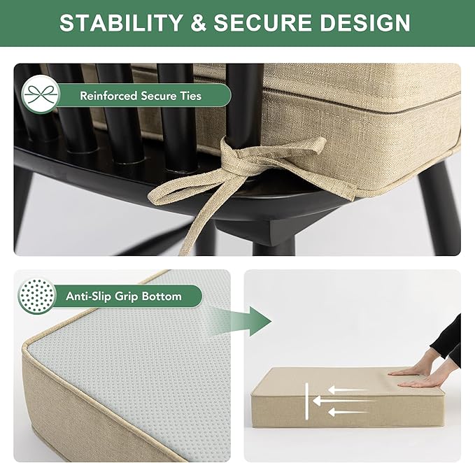 Summsun Outdoor Chair Cushions Set of 4, Faux Linen Patio Furniture Cushions - Image 4