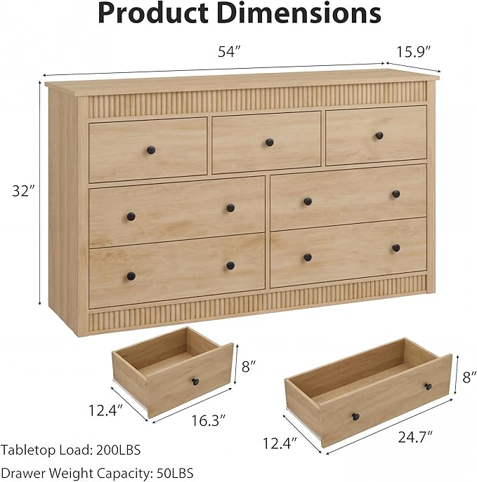 GarveeHome 7 Drawer Dresser for Bedroom, Modern Long Storage Dresser Organizer - Image 2