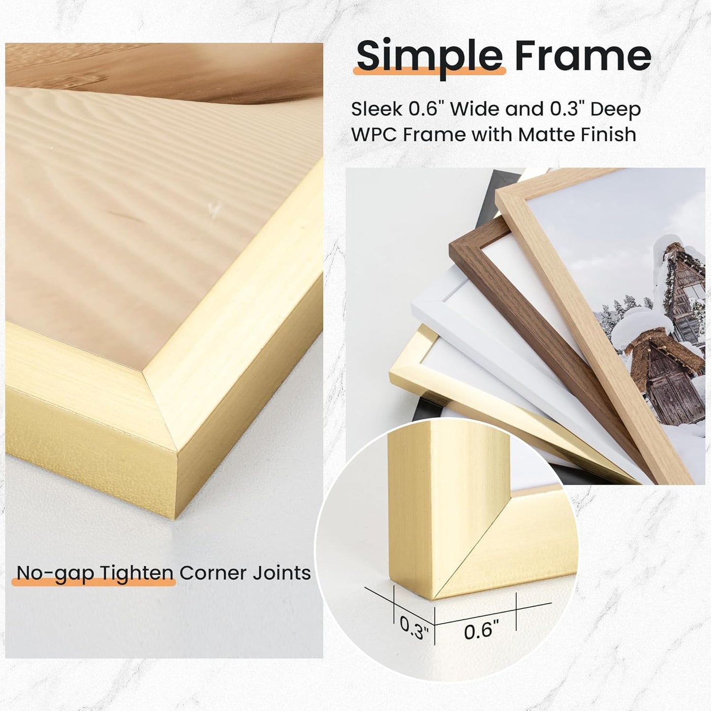 8x10 Picture Frame, Display 8x10 Photo Frames - High Definition Plexiglass - Vertical and Horizontal Display - Wall Hanging or Table Top Frame - Gold, 3 Pack