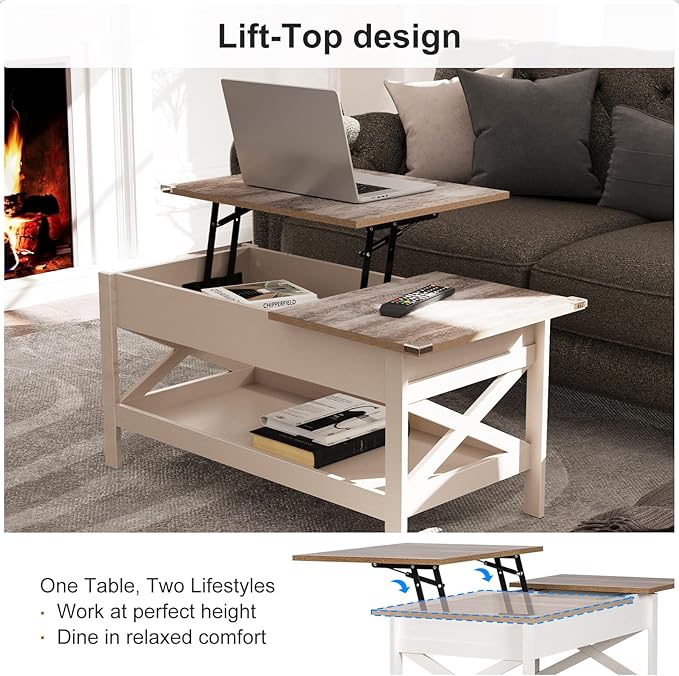 Lift Top Coffee Table with Storage, Small Coffee Table with Hidden Compartment - Image 5