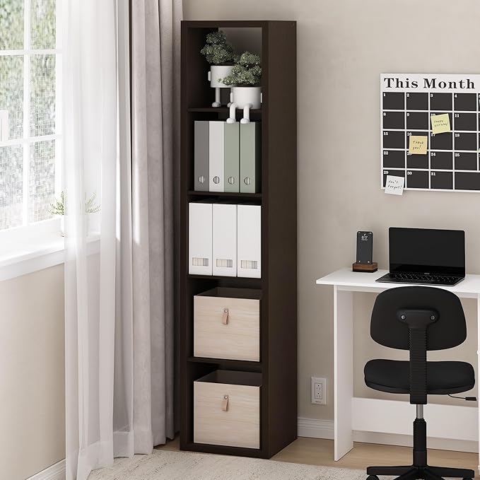 Furinno Cubicle Book Shelf, 5-Cube Bookshelf, Extra Thick Horizontally & - Image 2