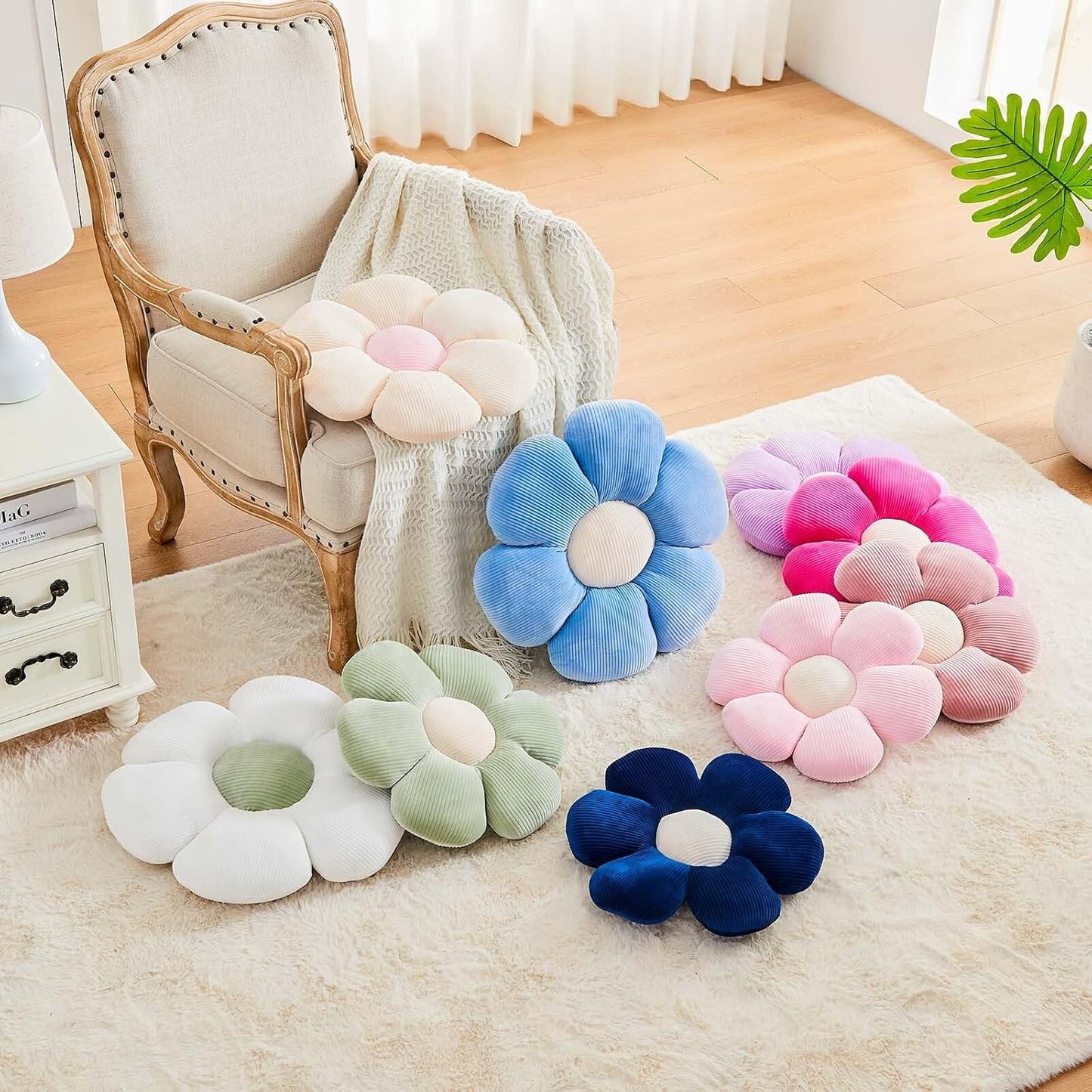 Dusty Pink Flower Pillow, 19.6" Cute Flower Shaped Floor Pillow, Aesthetic Floral Plush Daisy Decorative Throw Pillows for Bed Sofa Couch