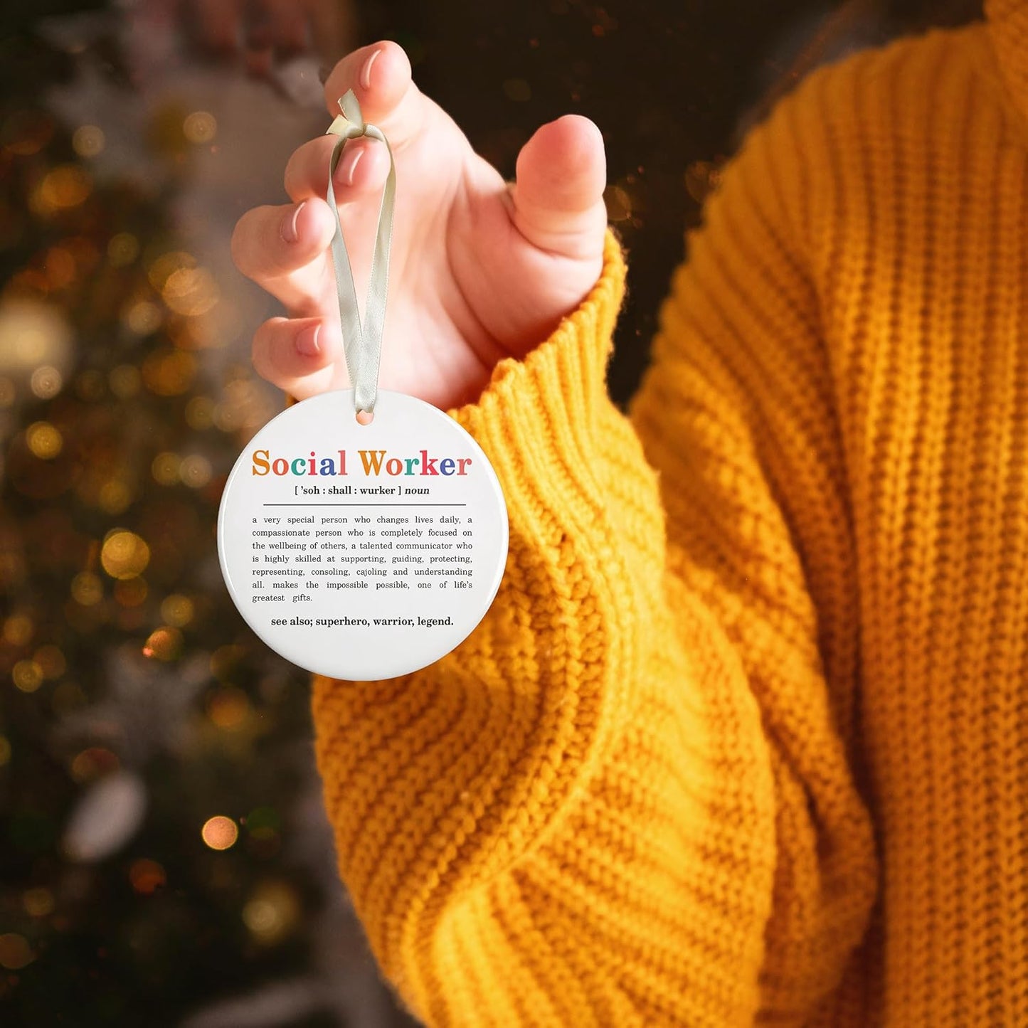 Pawzity Social Worker Christmas Ornament - Social Worker Gifts for Women - Ceramic Thank You Appreciation Ornament