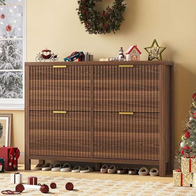 YOMILUVE Shoe Cabinet Storage for Entryway, Fluted Shoe Cabinet by YomiluveDesign