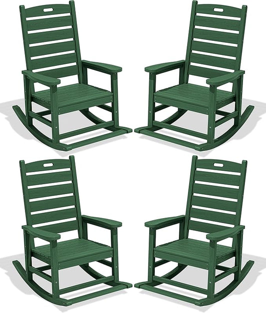 SERWALL Outdoor Rocking Chair Set of 4, Oversized HDPE Patio Rocking Chair by SERWALL