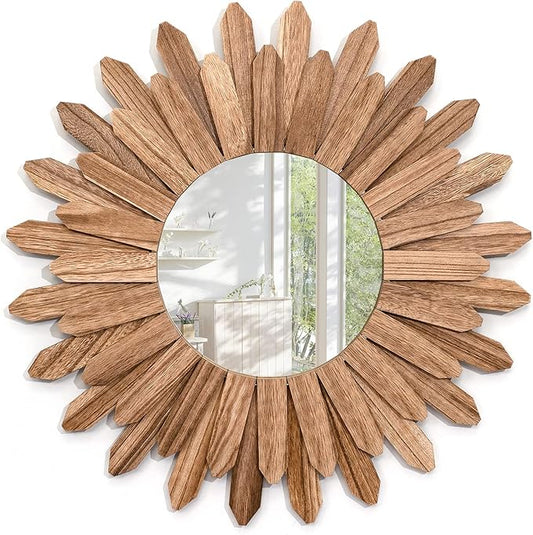 Emfogo Wall Mirror 21 inch Rustic Wood Sunburst Boho Mirror Wall Decor Home by Emfogo