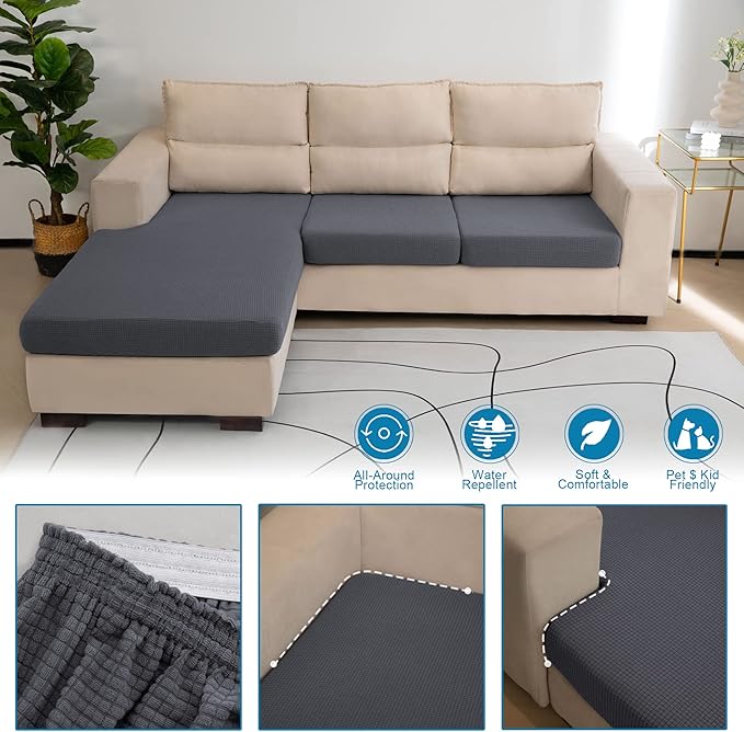 Water Repellent L Shaped Couch Covers, Sofa Seat Cushion Slipcovers, Stretch - Image 5