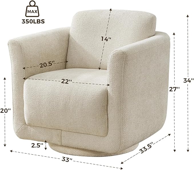 Swivel Accent Chair, 360° Chenille Barrel Swivel Chair - Image 3