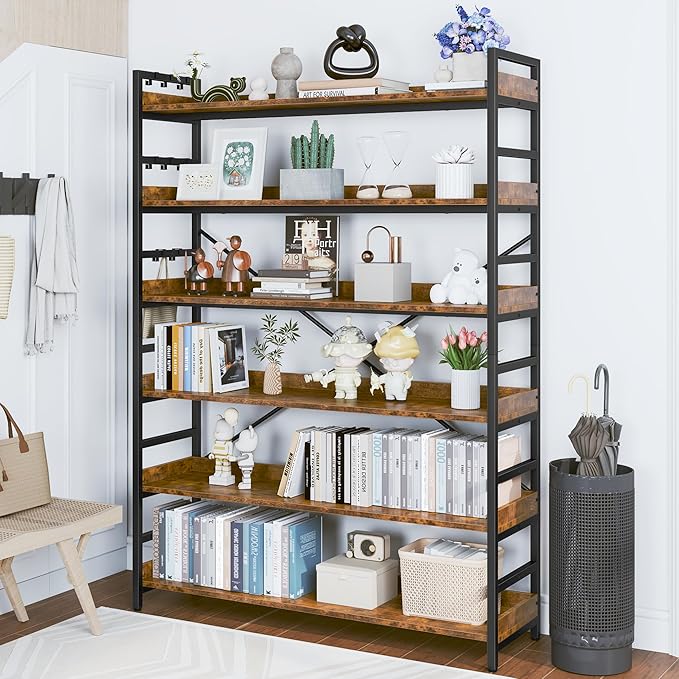 HCHQHS 6 Tier Bookshelf, Adjustable Industrial Bookcase, Vertical Tall Book - Image 7