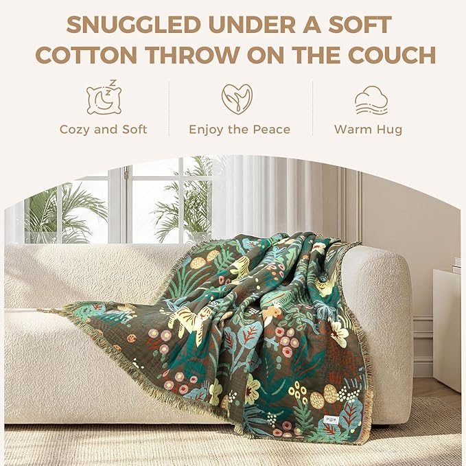 LUTBM Boho Throw Blanket for Bed Cotton Soft Lightweight Quilt Summer Blanket - Image 4